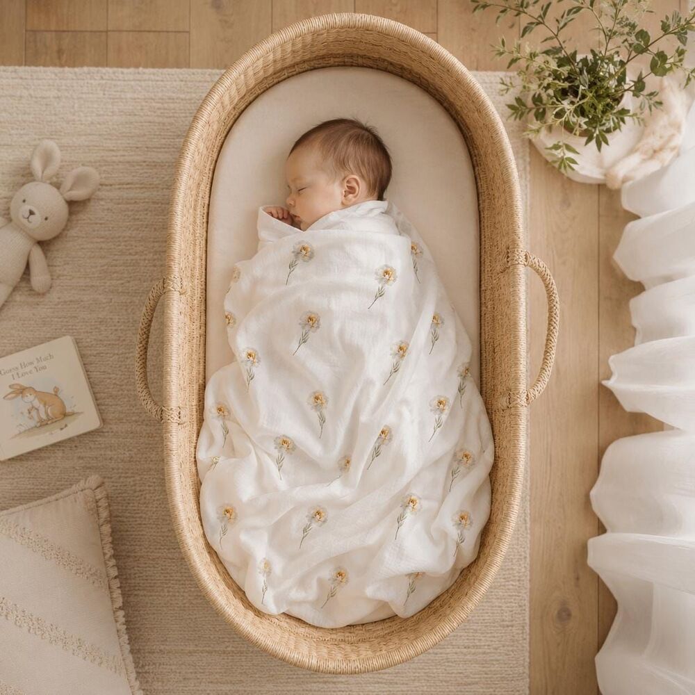 Natural Fibers Baby Blanket Handmade Organic Cotton Fabric Flower June Rose